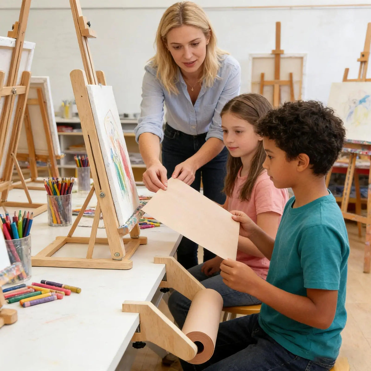 Wooden Craft Paper Roll Holder & Tabletop Drawing Easel