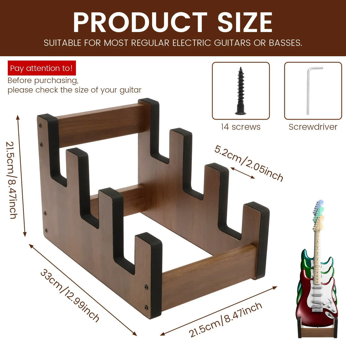 Willstar 3-Guitar Plywood Stand – Non-Slip Electric Bass Rack