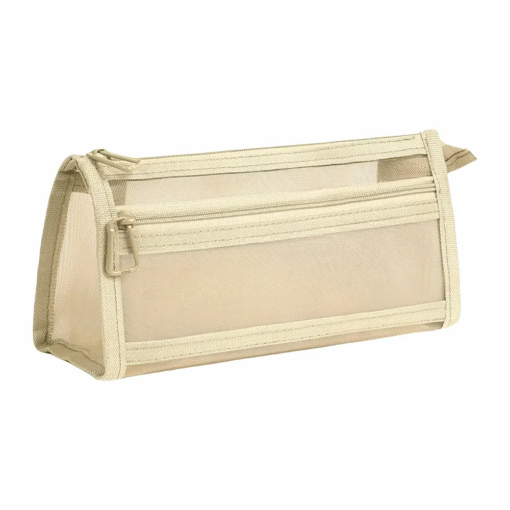Transparent Mesh Pencil Case – Double Layer Large Capacity