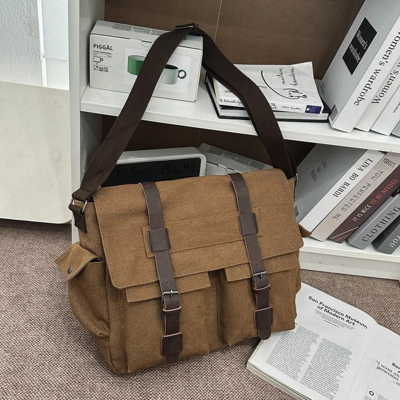 Large Canvas Messenger Bag – College & Work Shoulder Bag