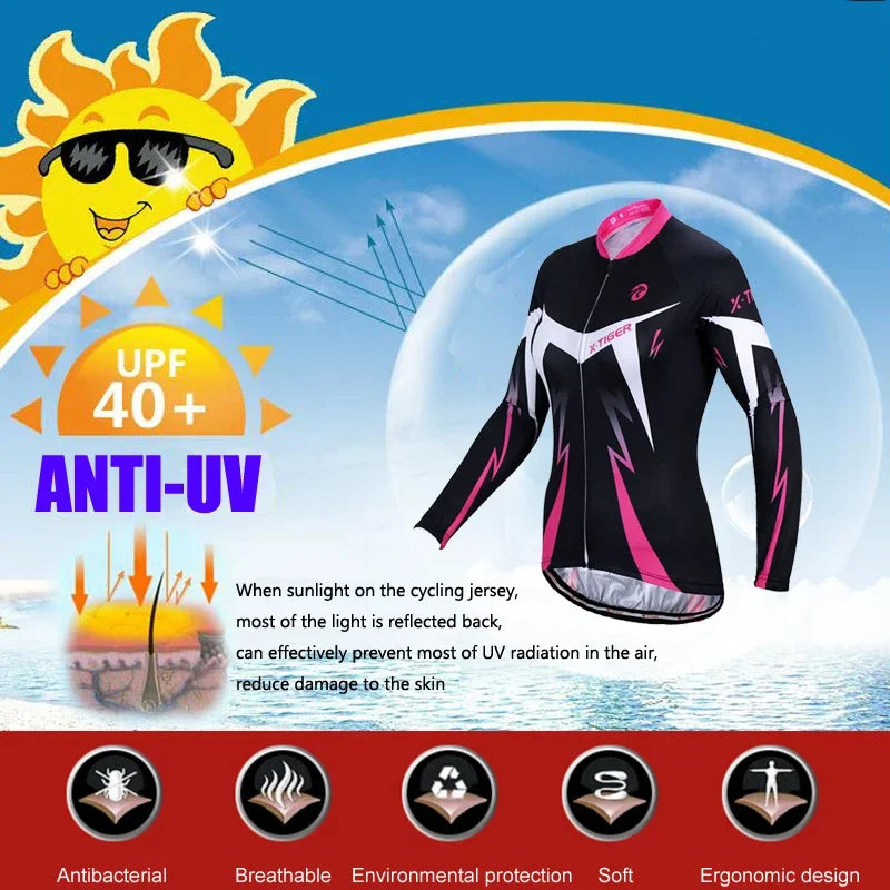 X-Tiger Women's Long Sleeve Pro Cycling Jersey | MTB Bike Top