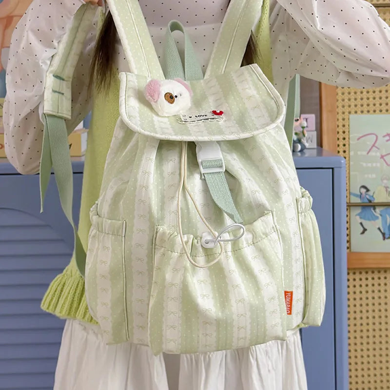 Striped Mini Drawstring Backpack for Women | Travel & School