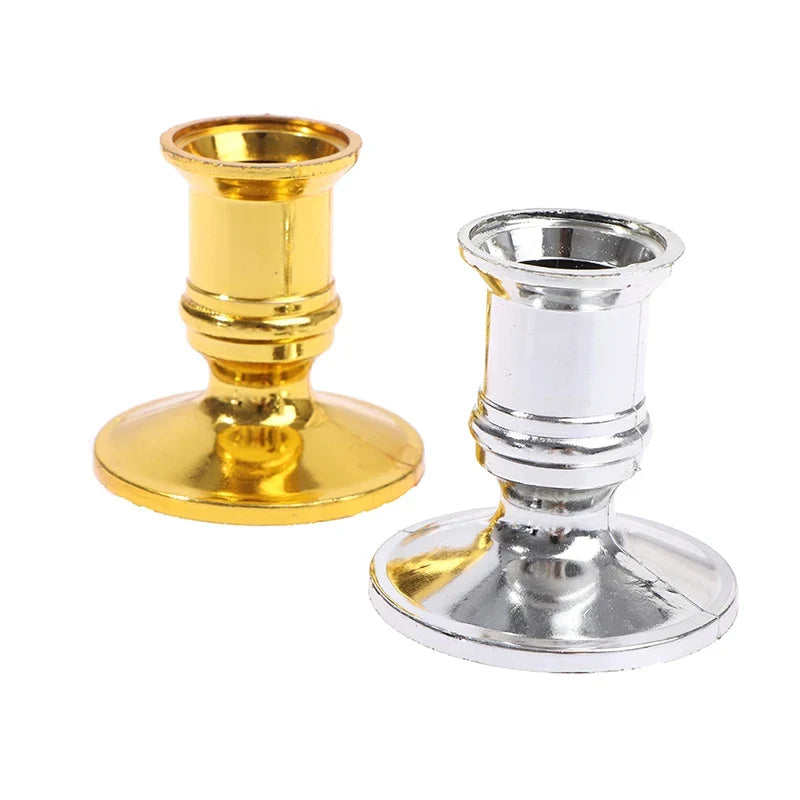 2-Pack Plastic Candlestick Holders – Gold & Silver Home Decor