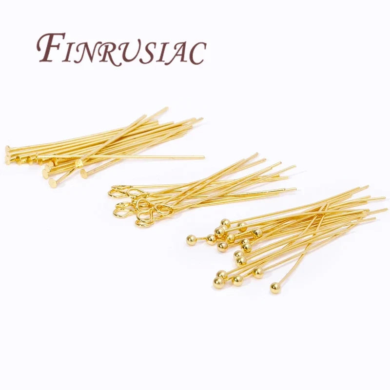 50Pcs Gold Plated Jewelry Pins – Eye, Ball & Flat Head 20–50mm