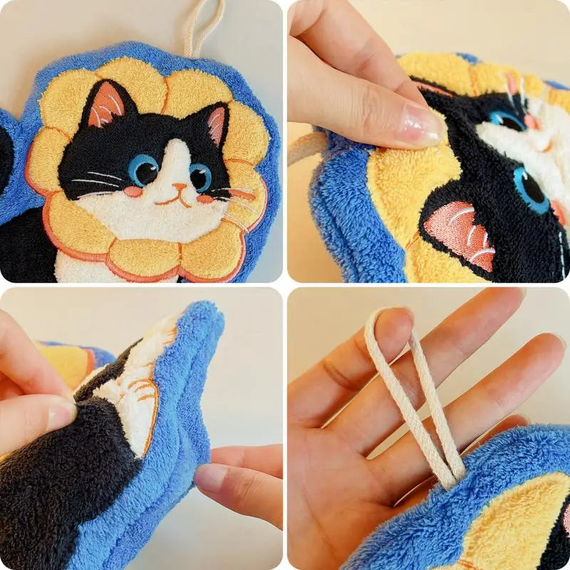 Kawaii Cat Coral Fleece Hand Towel – Soft & Absorbent