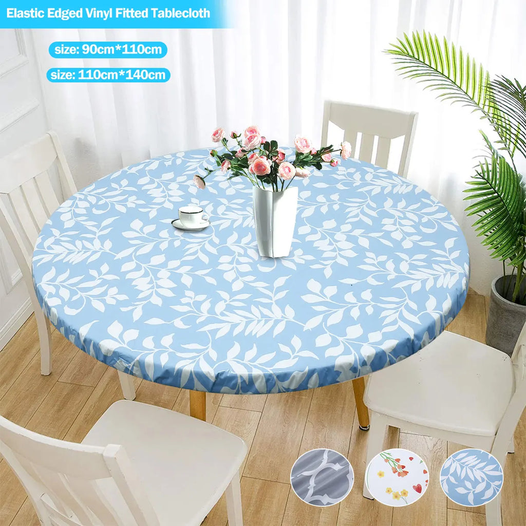 Round Elastic Vinyl Tablecloth – Waterproof Fitted Table Cover