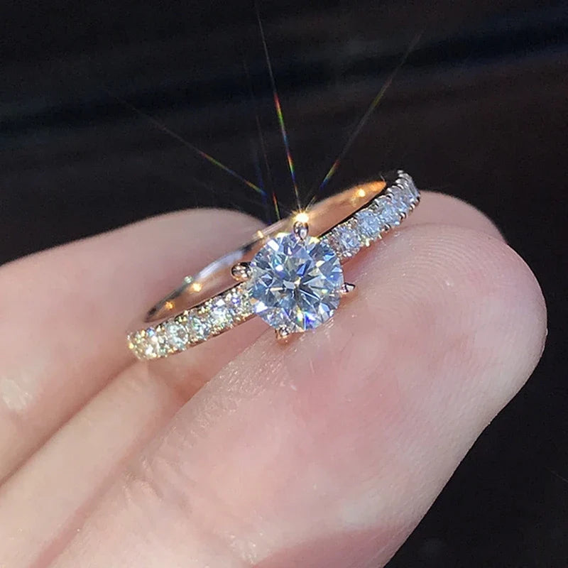 Women's 14K Gold Plated Ring with Glass Diamond Accent
