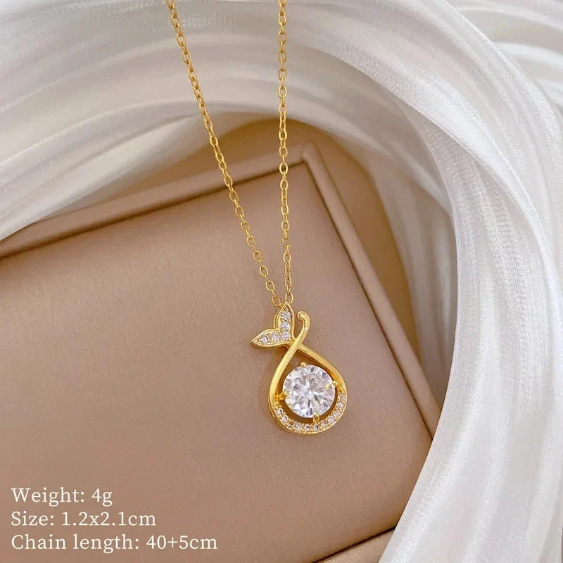 Copper Pendant Necklace Women | Stainless Steel Clavicle Chain