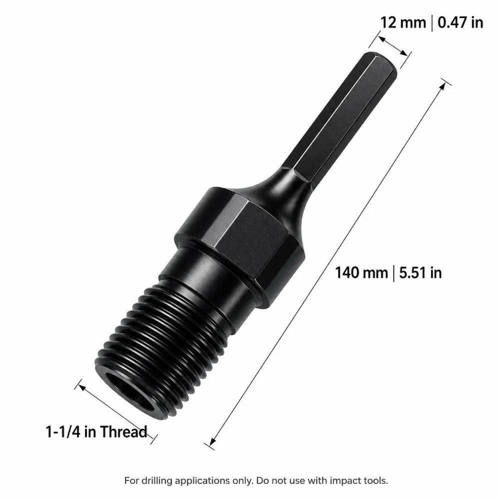 UNC 1-1/4" Core Drill Bit Adapter – 1/2" Hex Shank, 40Cr Steel