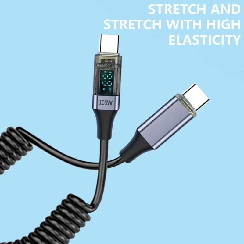 Retractable USB-C 100W PD Cable with Digital Display | 35–180cm