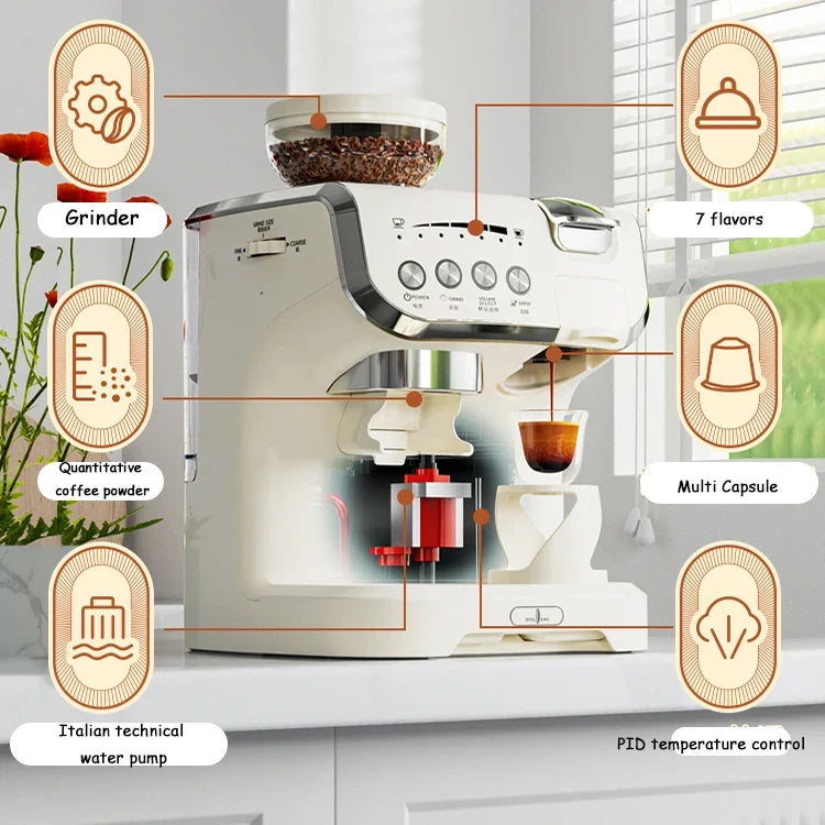 DUTRIEUX 6-in-1 Multi-Capsule Espresso Maker with Grinder