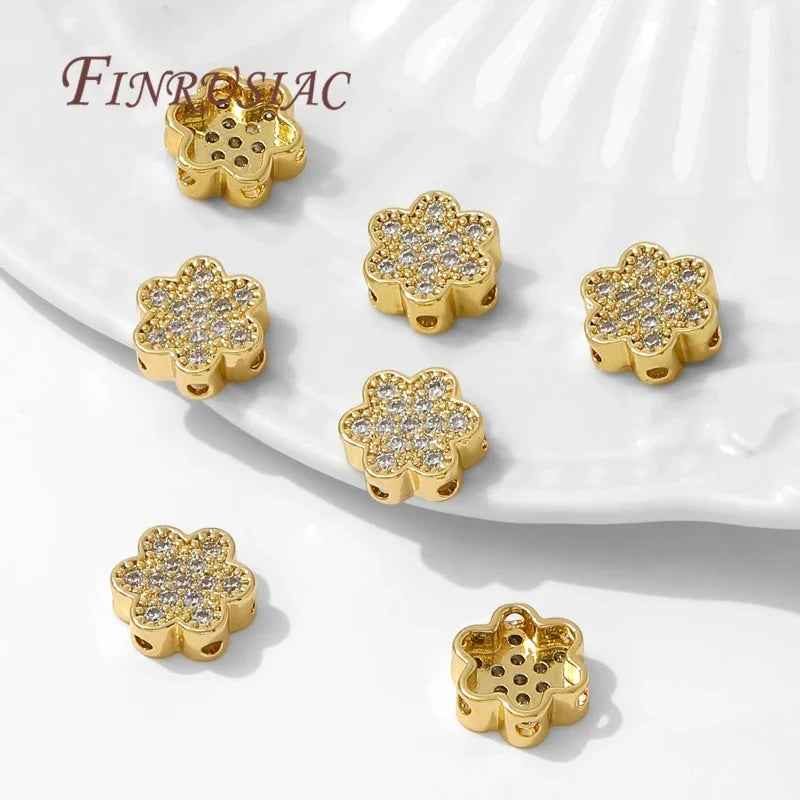 18K Gold Plated Zircon Flower Spacer Beads 10x4mm | DIY