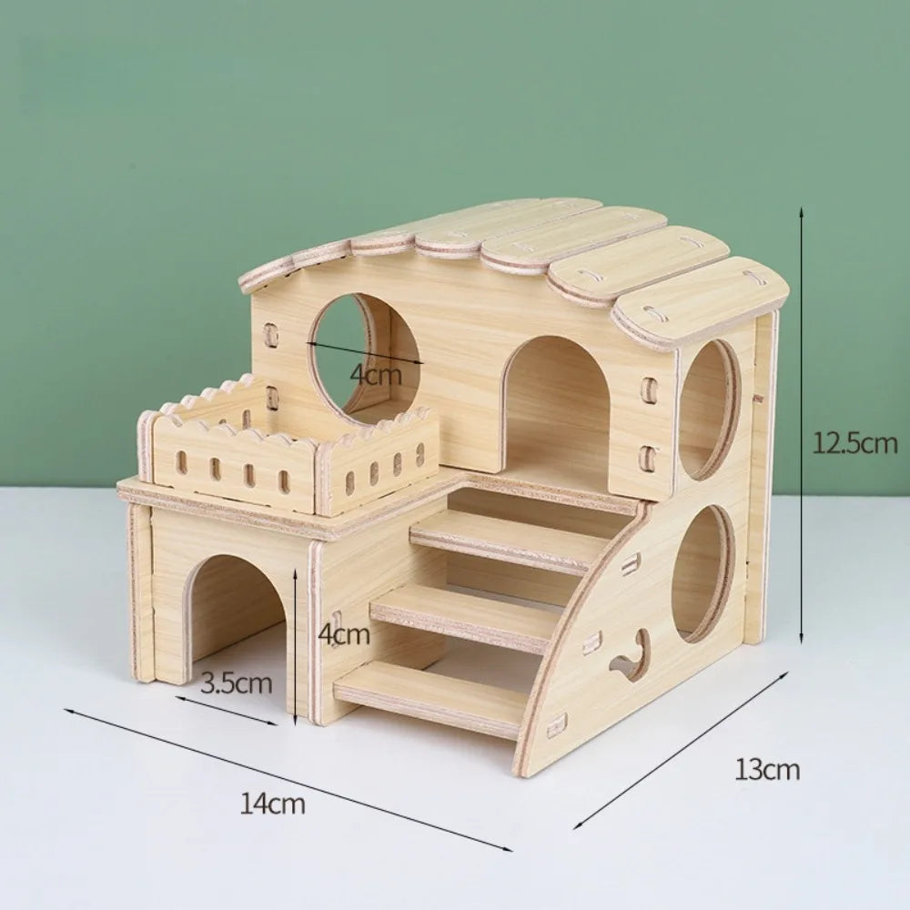 Wooden Hamster Villa – Seesaw, Swing & Climb Cage Toy