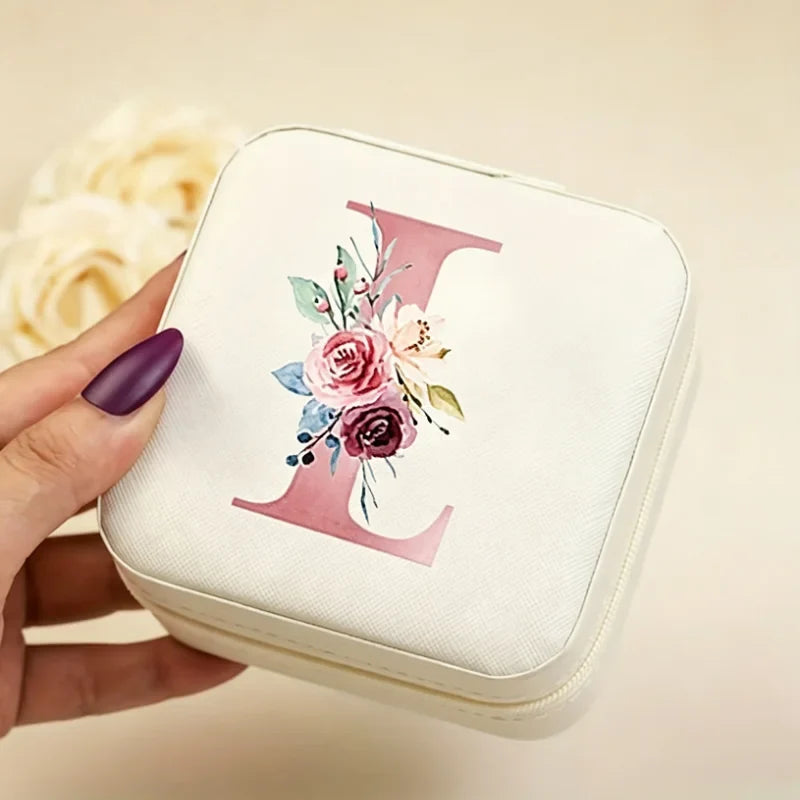 White Floral PU Leather Jewelry Box – A-Z Ring & Earring Organizer