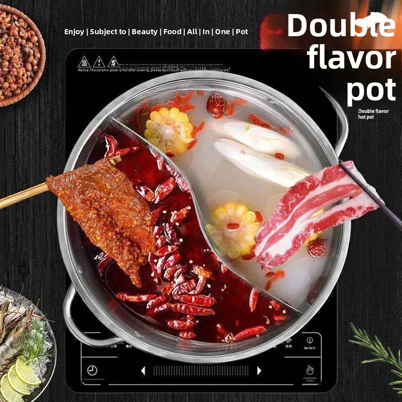 Stainless Steel Dual Divider Hot Pot – Induction Shabu Cookware