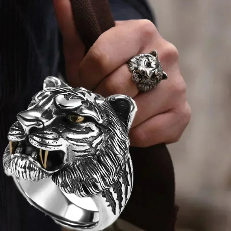 Tiger Head Adjustable Biker Ring | Zinc Alloy Retro Punk Style
