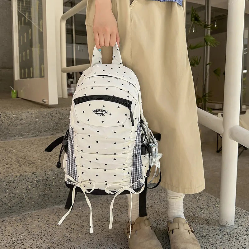 Nixie Polka Dot Backpack – Trendy Women's Canvas School Bag