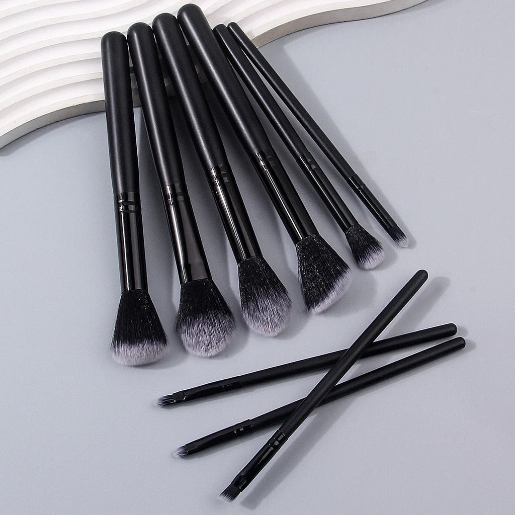 Nixie 9-Piece Black Makeup Brush Set – Blush & Contour