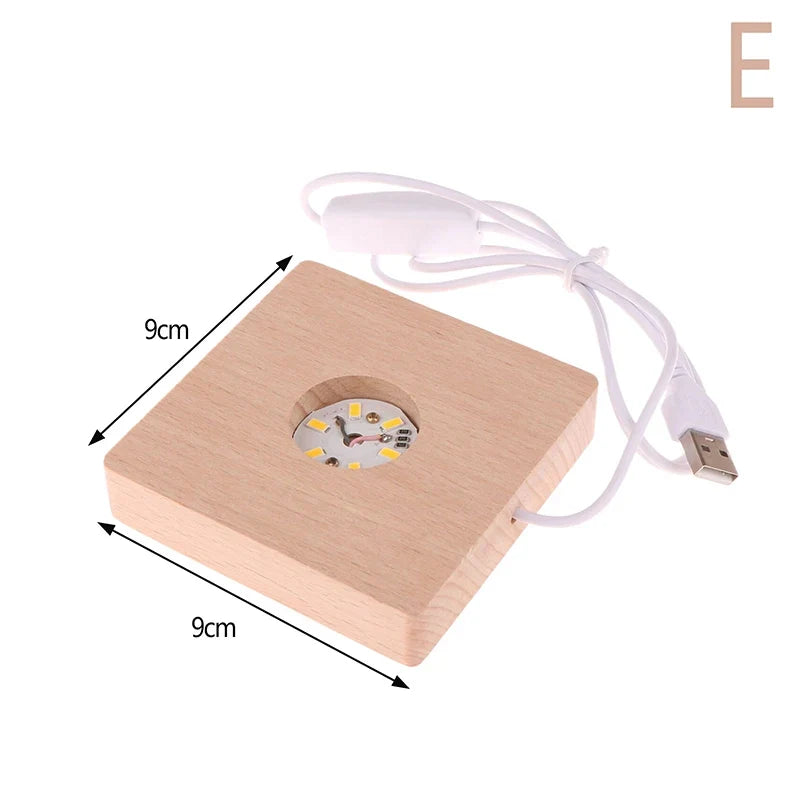 LED Solid Wood Square Night Light USB Lamp Base 5–10CM