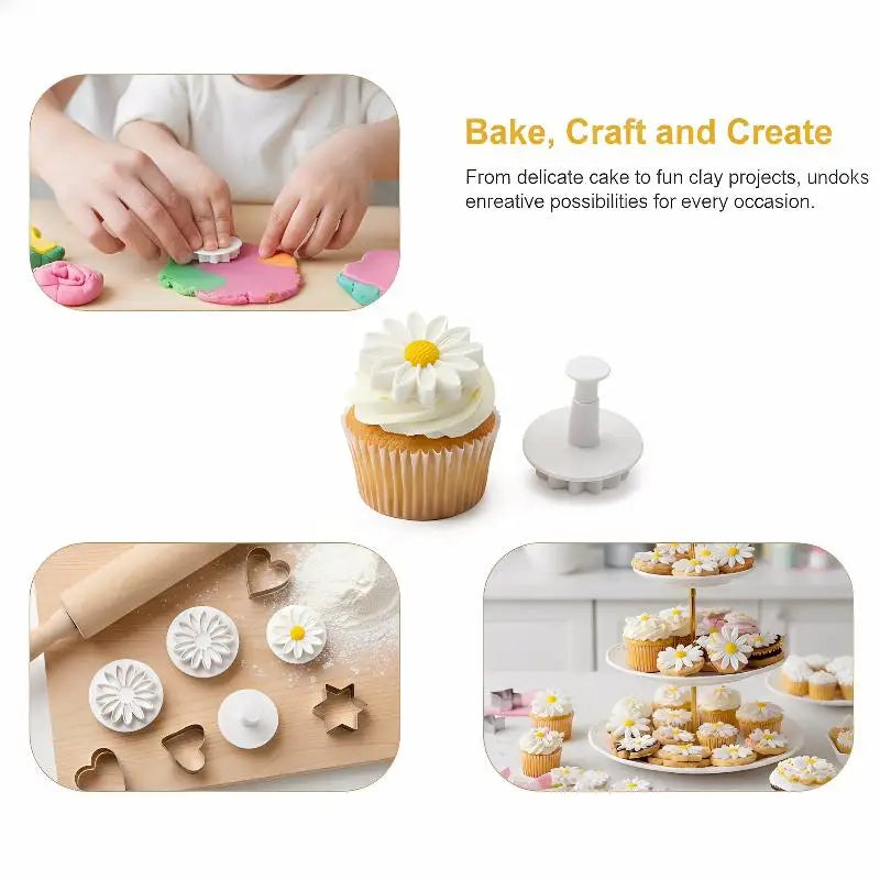 4-Piece Flower Fondant Plunger Cookie Cutter Mold Set