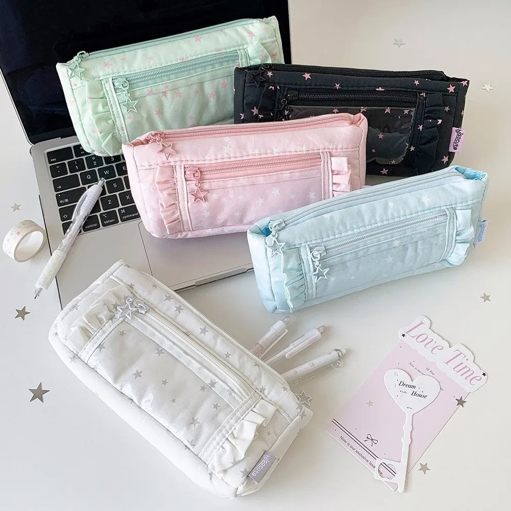 Transparent Window Pencil Case Large Capacity Badge Pen Bag