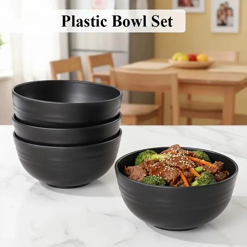 Unbreakable Black Plastic Salad Bowls 4/6/8 Pcs Microwave Safe