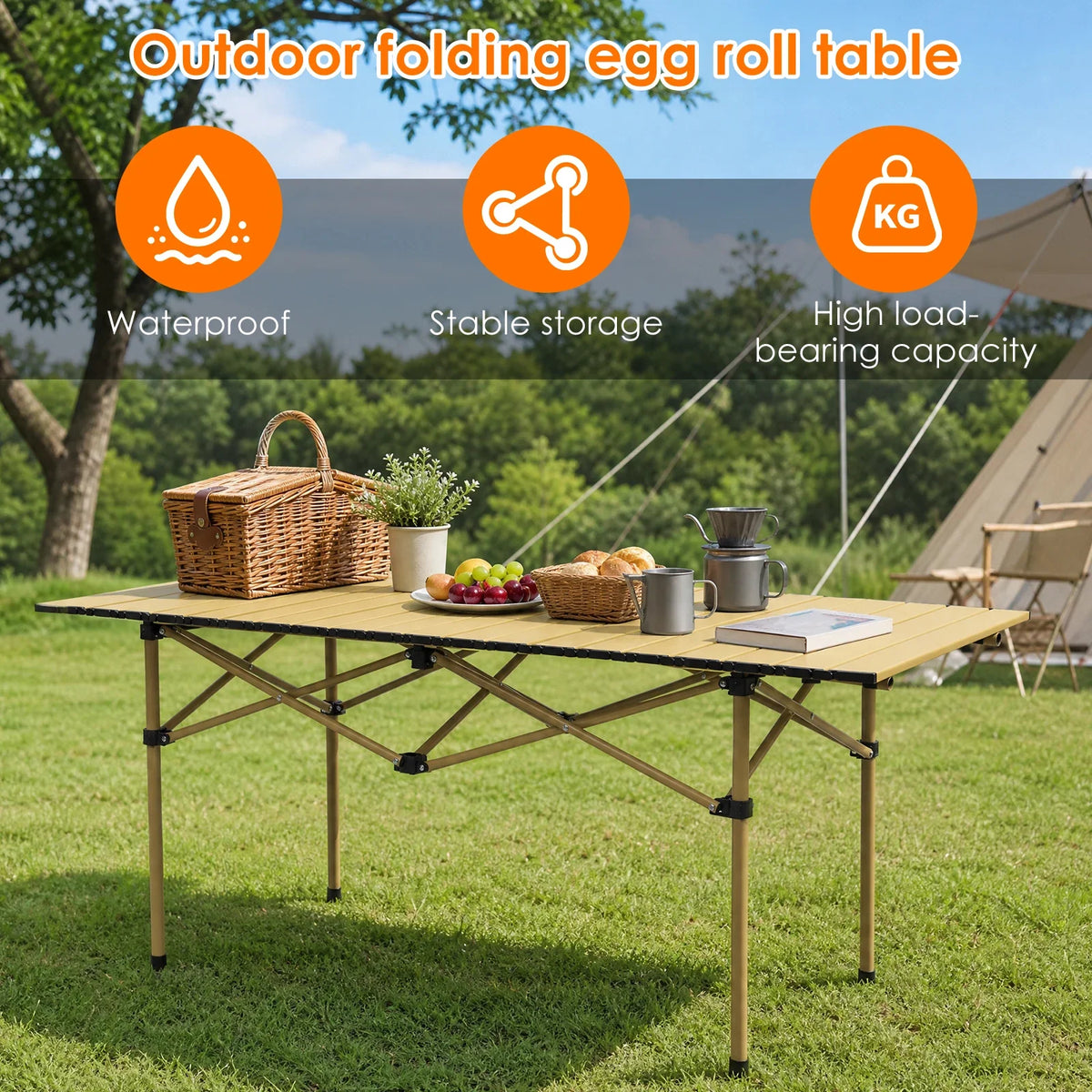 Portable Egg Roll Folding Camping Table | Carbon Steel Frame