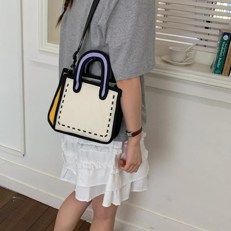 Japanese Manga 2D Flat Canvas Crossbody Tote Bag for Women