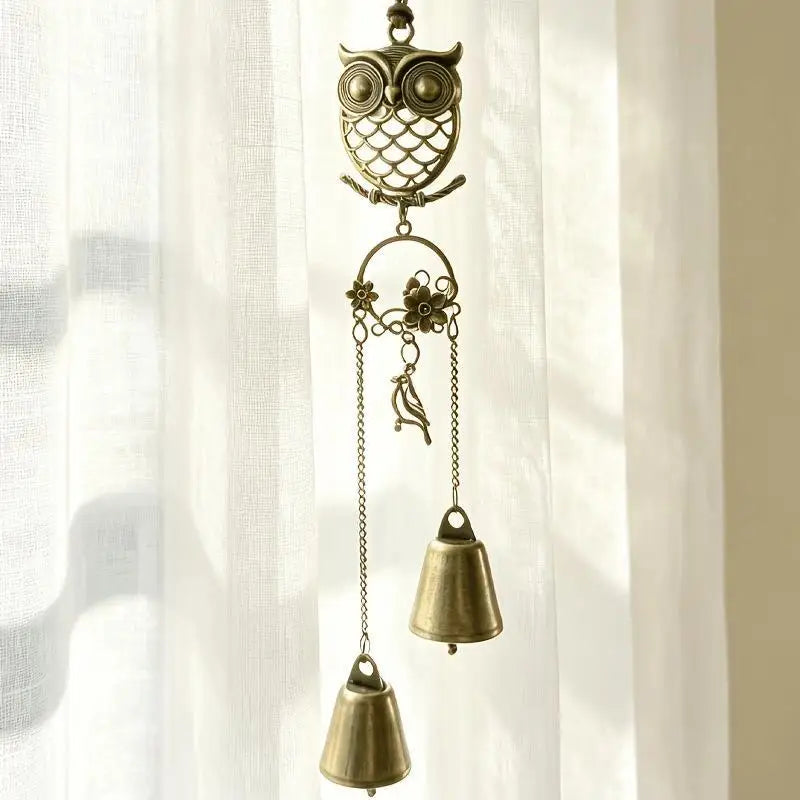 Owl Wind Chime Metal Double Bell Hanging Decor – Garden & Patio