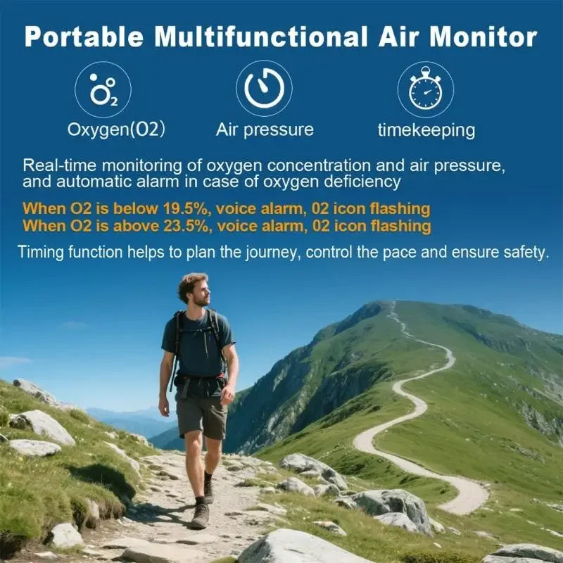 Portable CO & O₂ Gas Detector – Flashlight & Data Logger