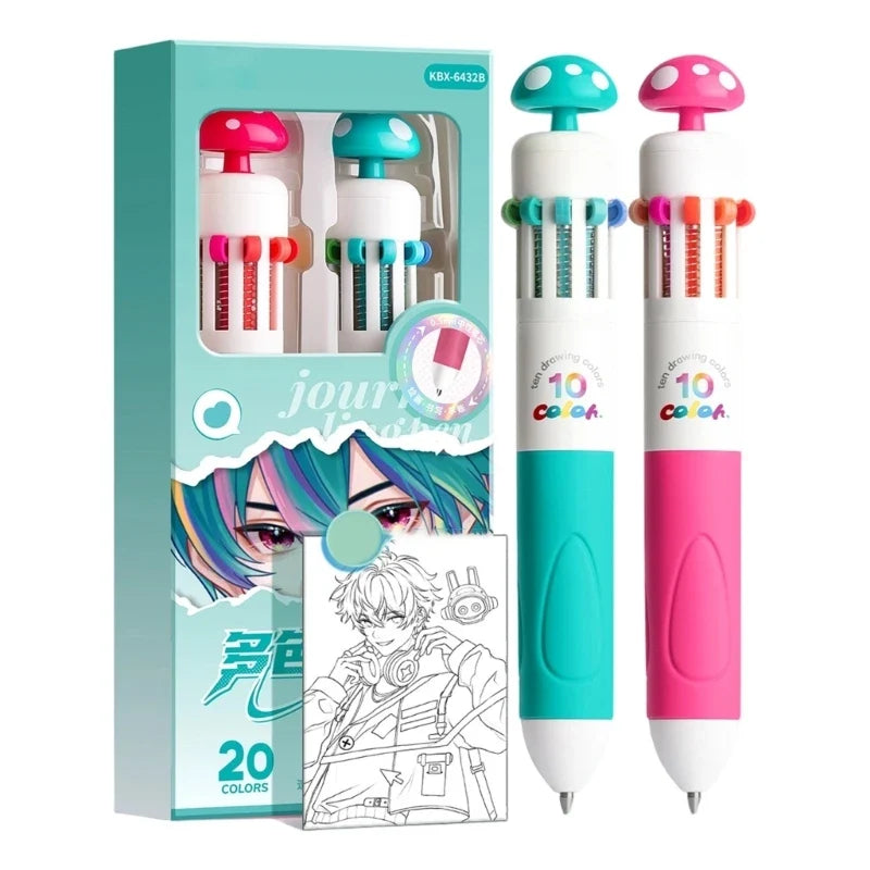 10-Color-in-1 Retractable Ballpoint Pens – 2 Pack | Multicolor