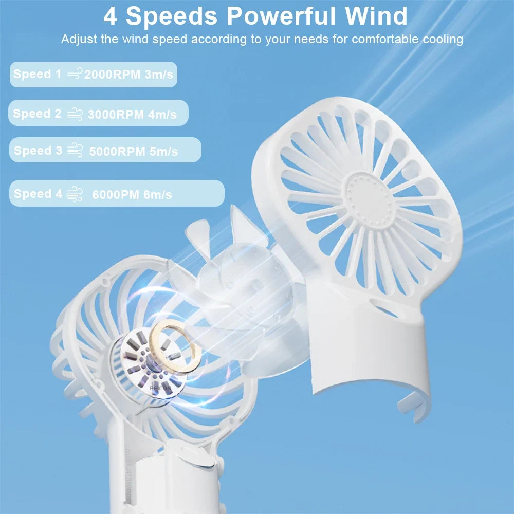 Raugee Mini Handheld Mist Fan – USB Rechargeable 4-Speed