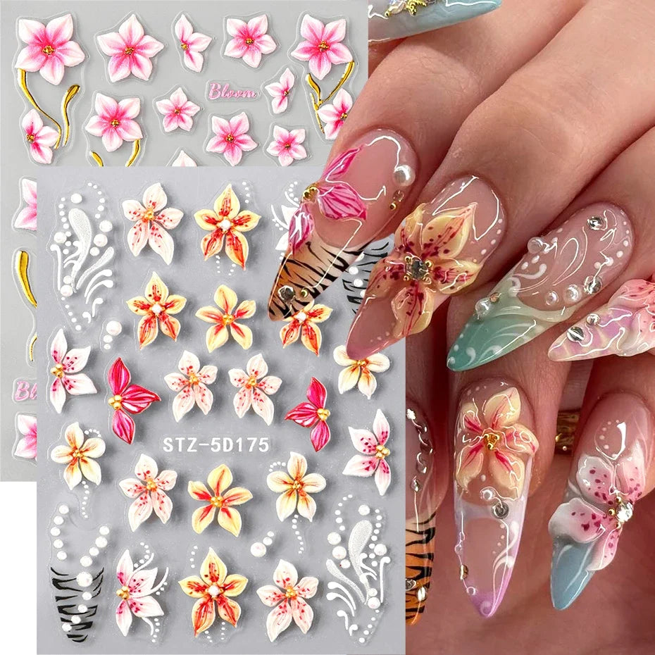 Pink Floral Nail Art Stickers – Spring Flower Nail Decals 2pc