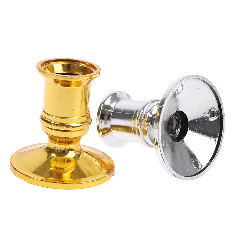 2-Pack Plastic Candlestick Holders – Gold & Silver Home Decor