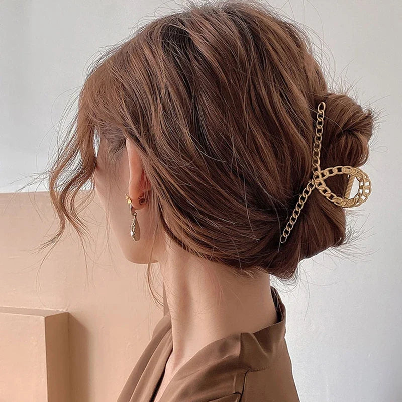 Metal Geometric Hair Claw Clips – Gold & Silver for Women