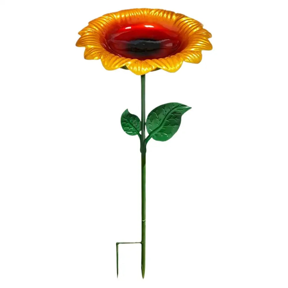 Metal Sunflower Bird Bath – Outdoor Standing Water Feeder