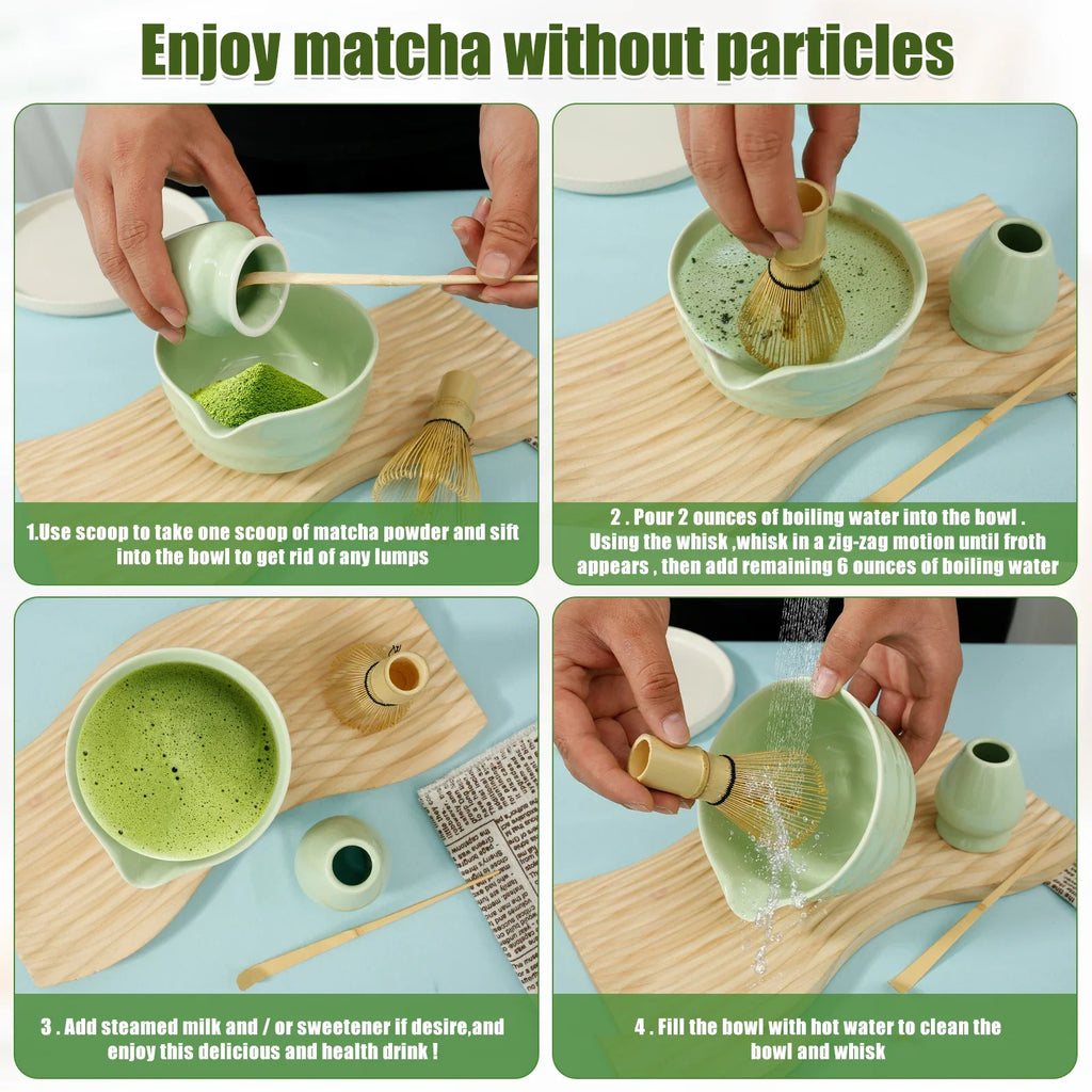 4-Piece Japanese Matcha Set – Ceramic Bowl & Bamboo Whisk
