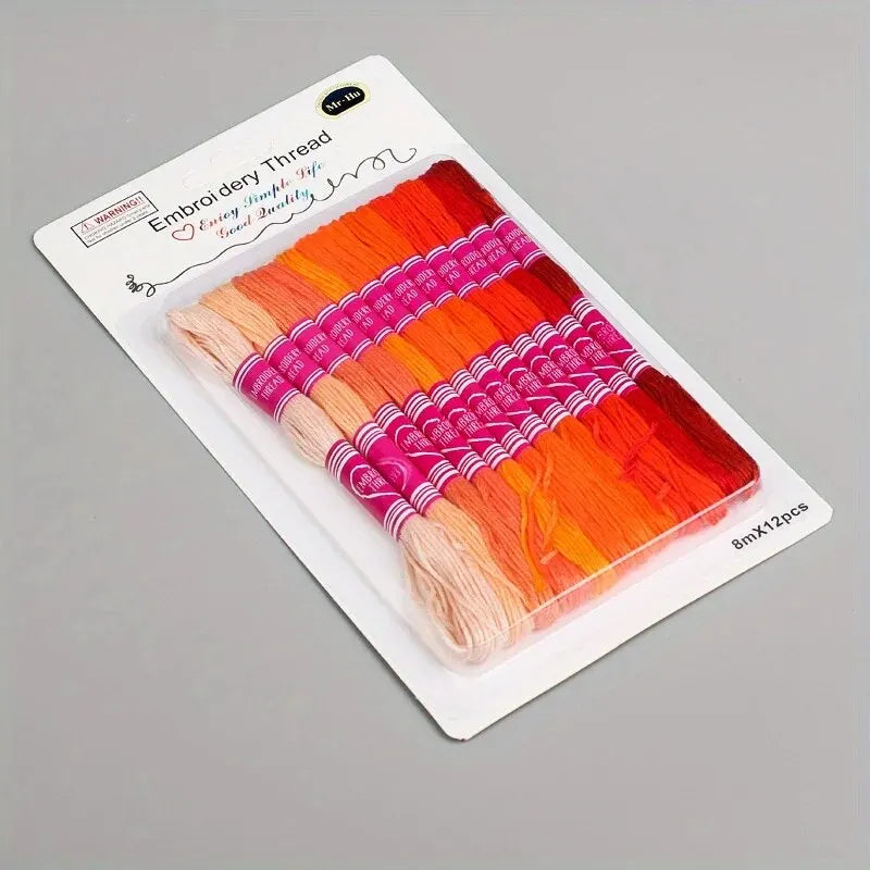 Gradient Embroidery Floss Set – 12 x 8M Polyester Cross-Stitch Thread
