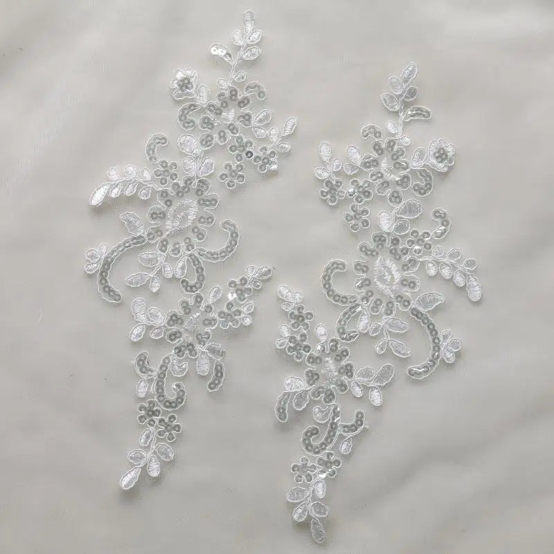 Embroidered Sequin Lace Appliqué Patches – 1 Pair Floral DIY