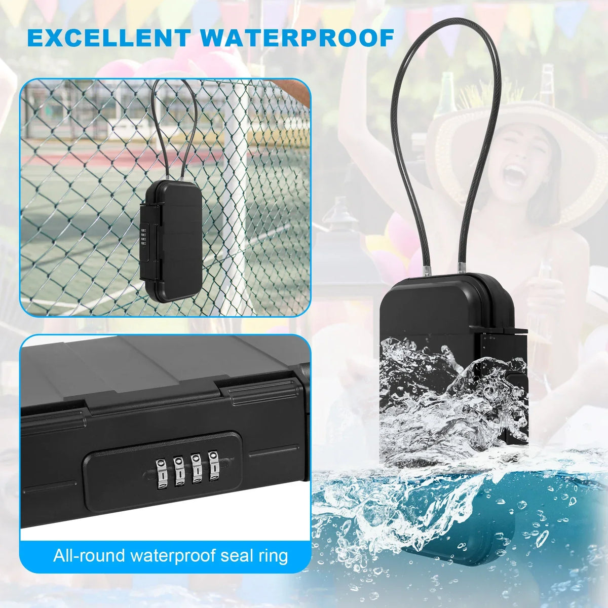 Portable 4-Digit Combination Lockbox – Waterproof Travel Safe
