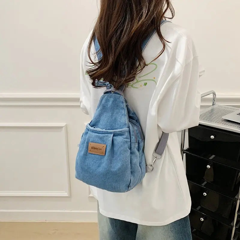 Nixie Denim Mini Backpack – Crossbody Chest Bag for Women