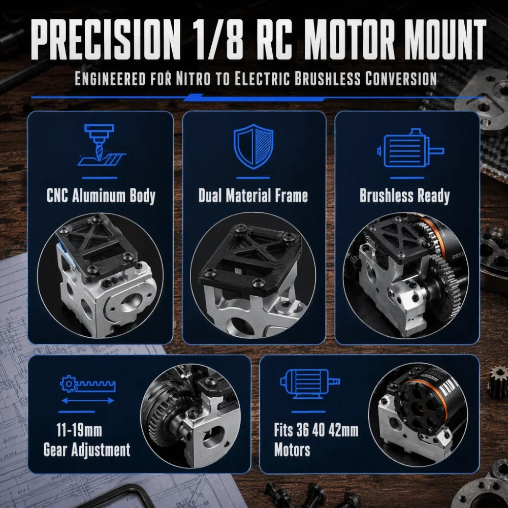 1/8 Scale Brushless Motor Mount Upgrade Kit – Aluminum RC Car