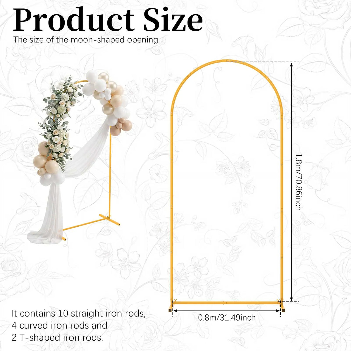 Gold Metal Wedding Arch Stand | Balloon Backdrop Frame