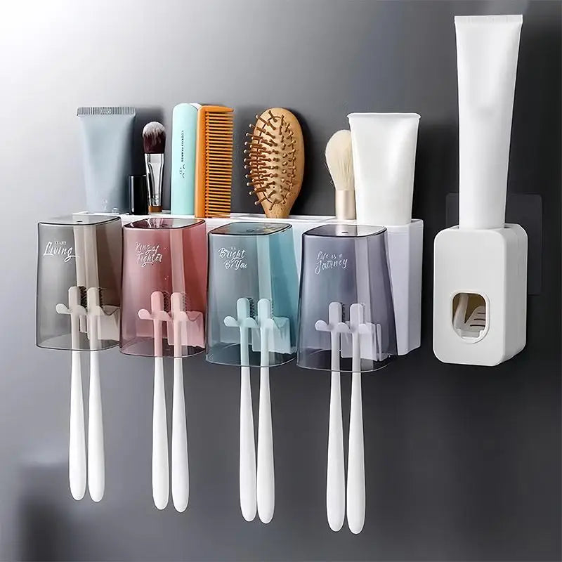 Wall Mounted Toothbrush Holder with Cups – No Drill