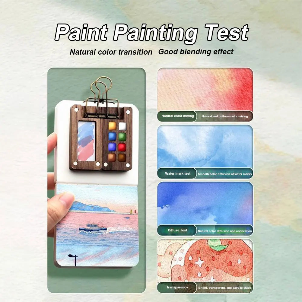 Travel Watercolor Palette Set – Portable Wooden 8/15 Grid Kit