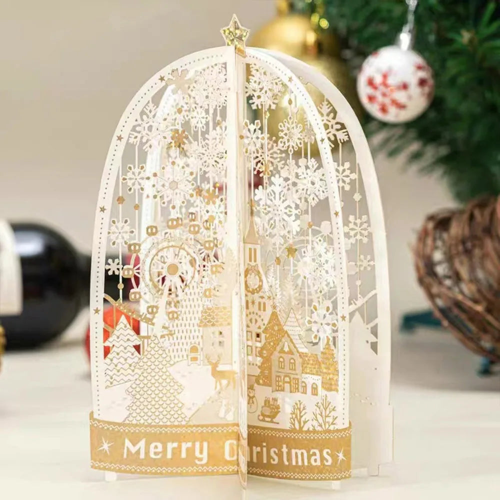 3D Pop-Up Christmas Greeting Card with Envelope – Gold Craft