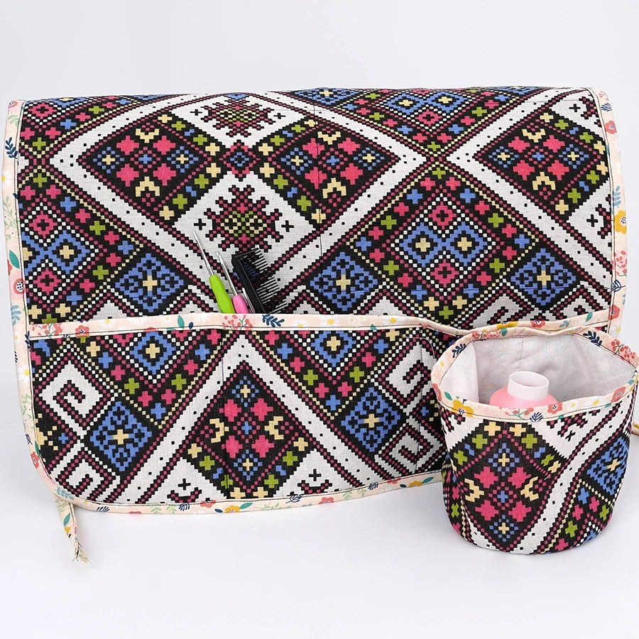 Dust-Proof Sewing Machine Cover – Ethnic Checkered Design