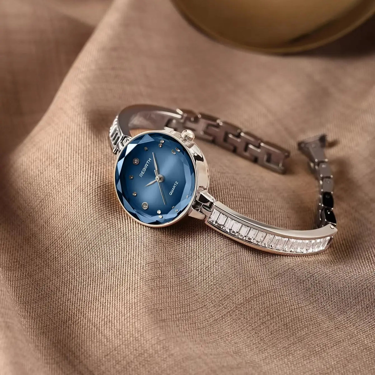 REBIRTH Women's Blue Dial Diamond Quartz Watch | Steel Band