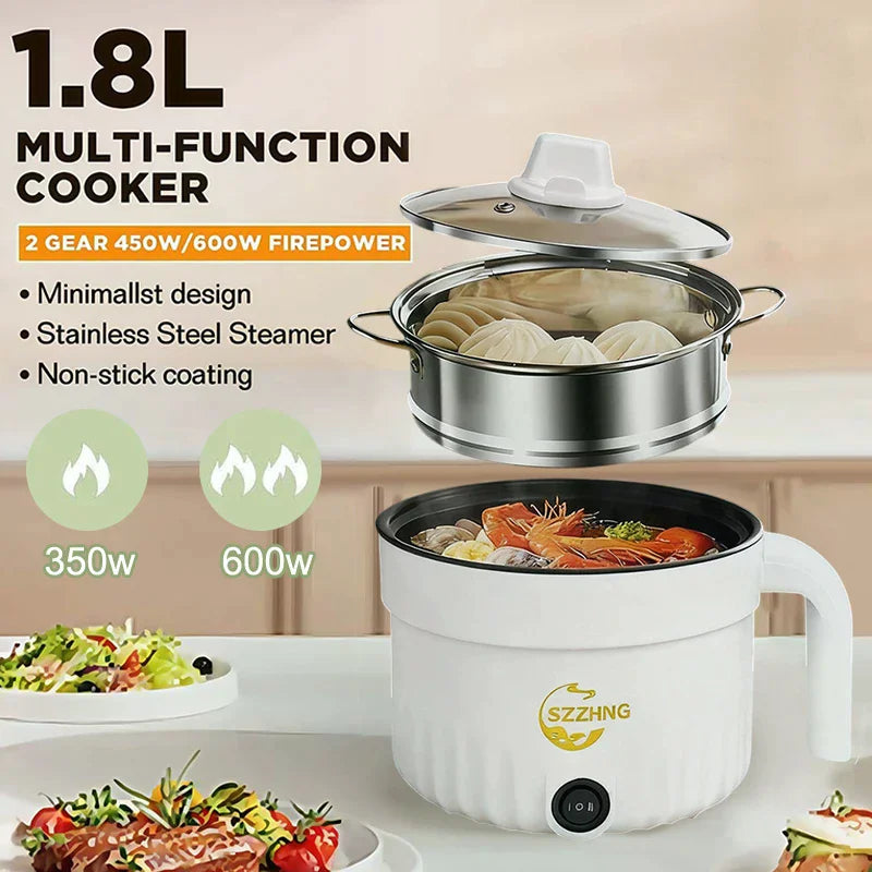 Mini Rice Cooker with Steamer 1.8L Non-Stick Electric Hot Pot