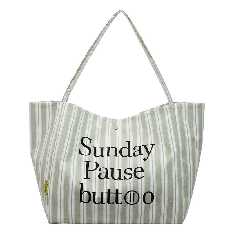 Women's Large Canvas Tote Bag – Striped Shoulder & Work Bag